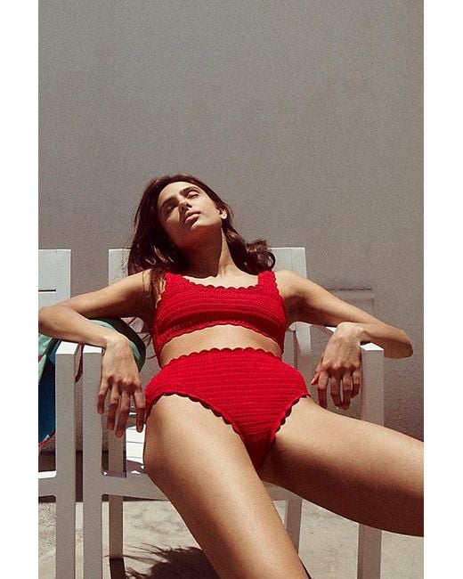 Beach Riot Red Wyatt Crochet High-Waisted Bikini Bottoms
