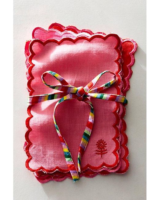 Free People Red Valentines Linen Cocktail Napkins