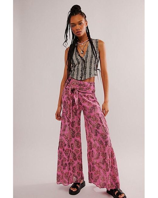 Free People Red Fp One Good Day Printed Wide-leg Pants
