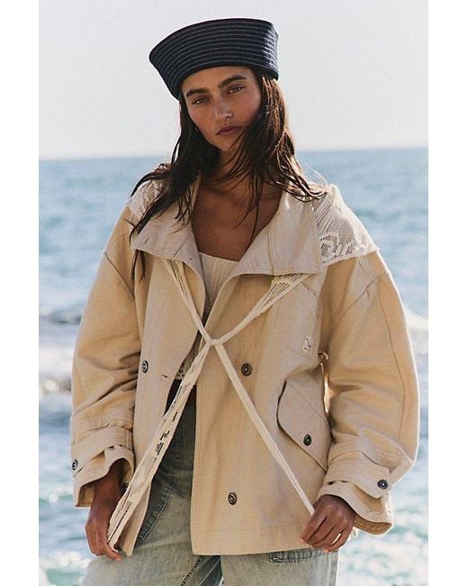 Free People Natural Collins Washed Canvas Funnel-Neck Jacket