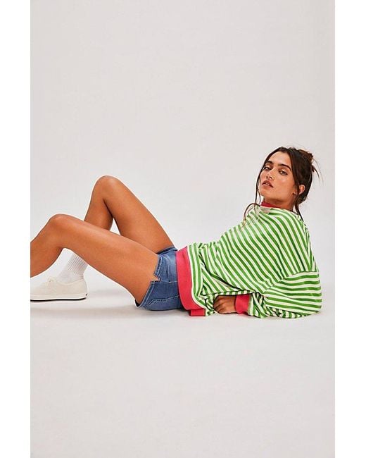 Free People Green Classic Striped Oversized Crewneck