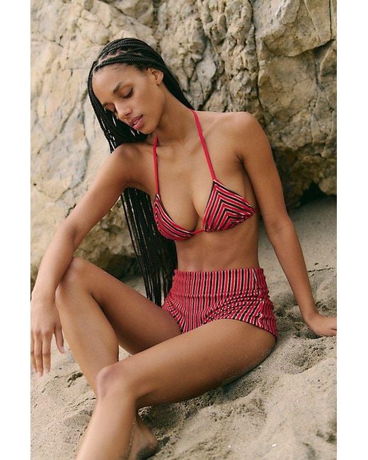 Rhythm Red Terry High-Waisted Boyshort Bikini Bottoms
