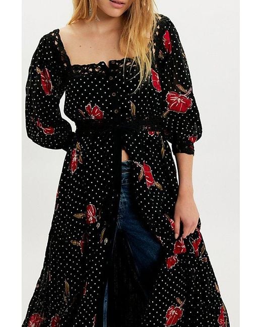 Free People Black Morning Meadows Long-Sleeve Maxi Dress