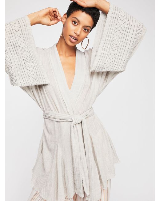 Free People Fp One Tie Wrap Kimono in Gray | Lyst