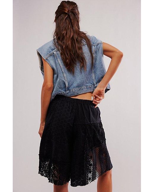 Free People Black Tess Patched Shorts