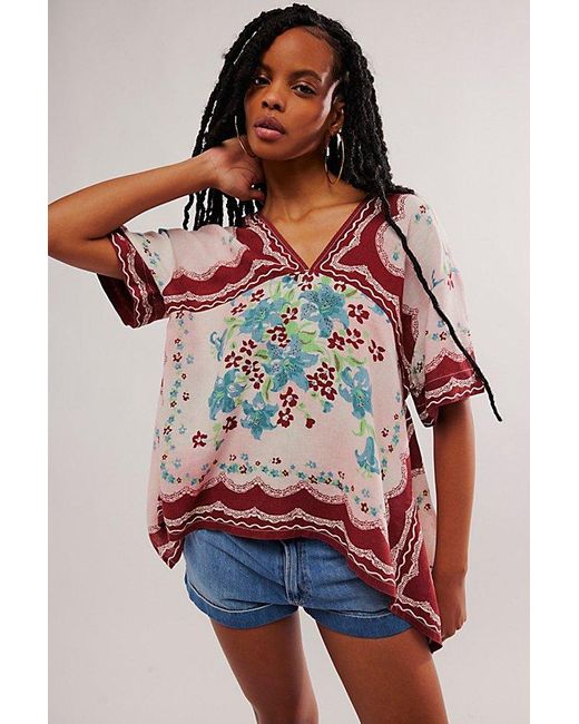 Free People Red Washed In Flowers Top
