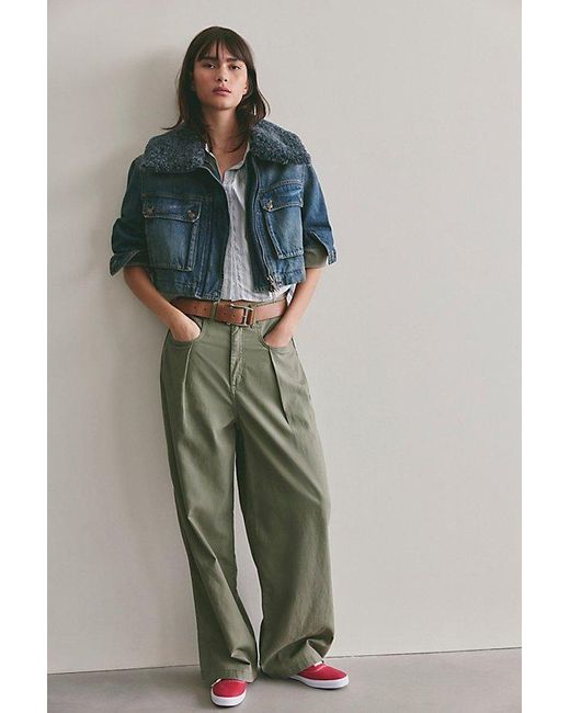 Free People Green Heart Land Cozy Denim Cropped Jacket