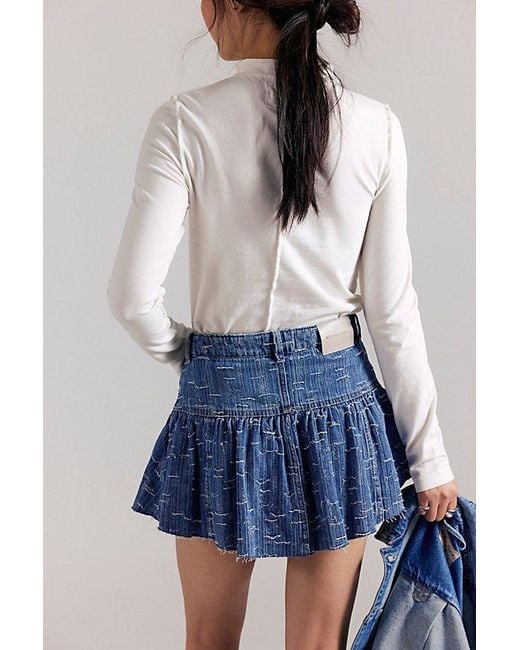Free People Blue Front Row Ruffle Mini Skirt