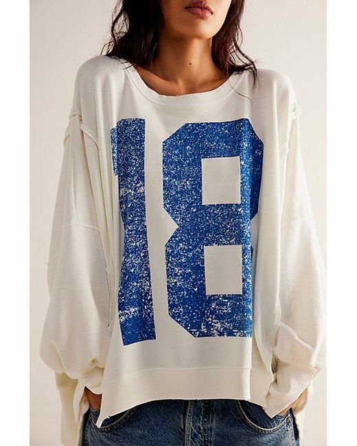 Free People Blue Graphic Camden Pullover At Free People In Ivory Combo, Size: Xs
