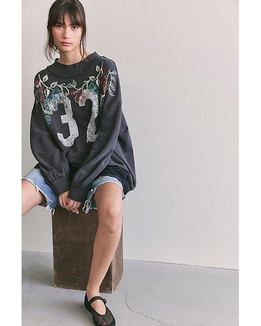 Free People Gray Palm Spring Turtleneck Graphic Pullover