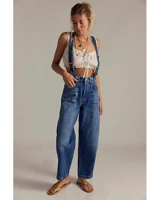 Free People Blue Berkley Suspender Jeans