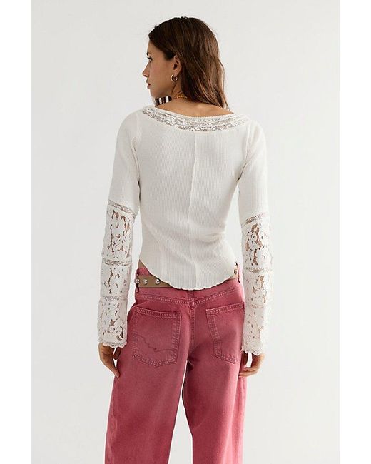 Free People White Amber Lace Cuff Long Sleeve Top