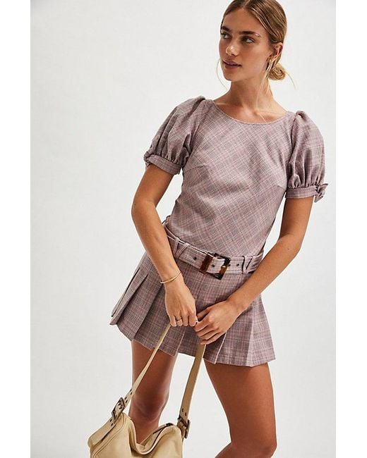 Free People Sevi Plaid Mini Dress in Brown | Lyst