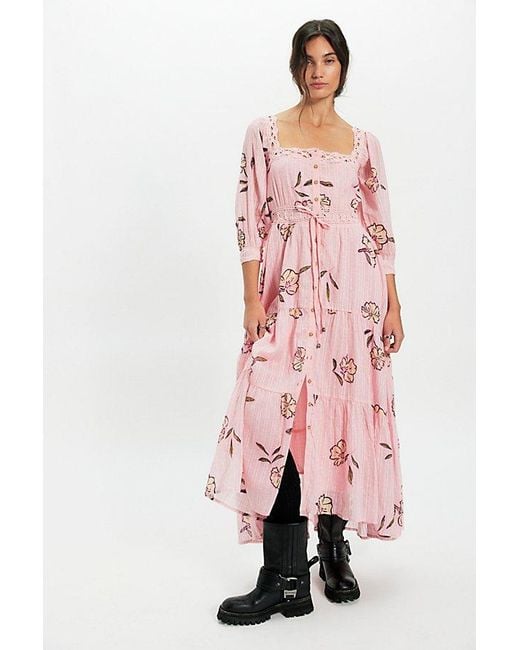 Free People Pink Morning Meadows Long-Sleeve Maxi Dress