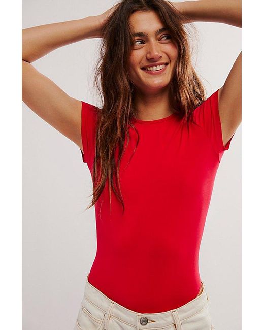 Intimately By Free People Red Clean Lines Tee Bodysuit