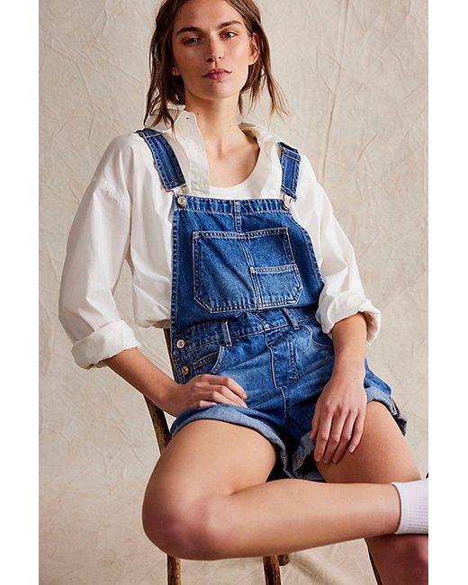 Free People Blue Ziggy Shortalls At Free People In Mantra, Size: Xs