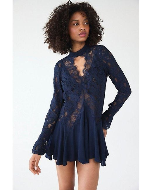 Free People Blue First Crush Lace Tunic