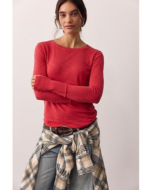 Free People Gray Tinsley Long Sleeve Top