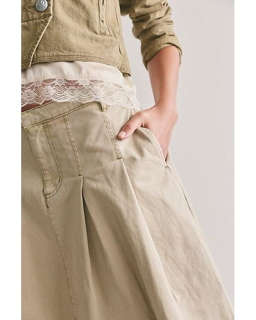 Free People Natural Chino Pleated Midi Skirt