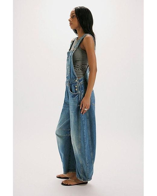 Free People Blue We The Free Good Luck Barrel Overalls