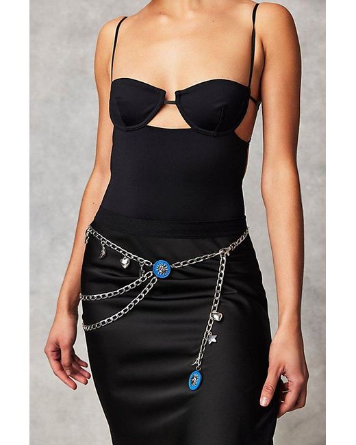 Free People Black Shoot For The Stars Chain Belt At In Silver