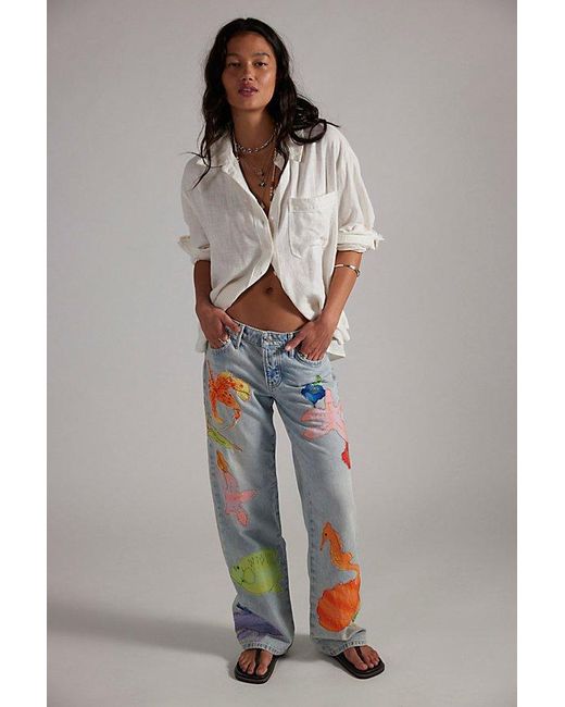 Free People Gray Surfside Patched Jeans