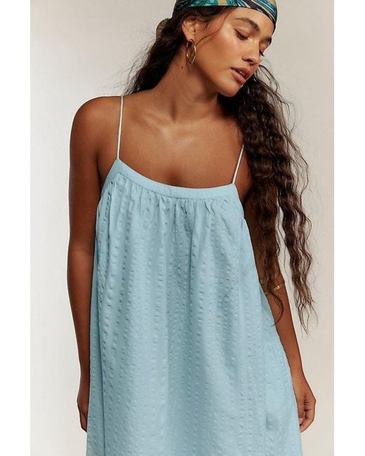 free-est Blue Marisol Textured Cotton Maxi Dress By