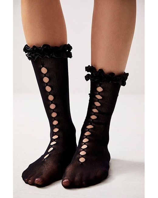Free People Wednesday Ruffle Tall Socks in Brown | Lyst