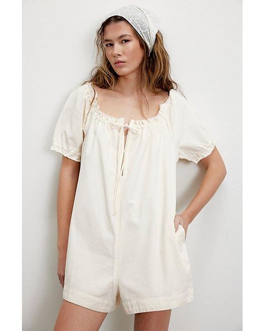 Free People White Daisy Denim Babydoll Romper