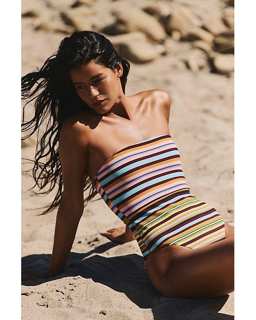 Beach Riot Multicolor Stripe Tube One-Piece Swimsuit