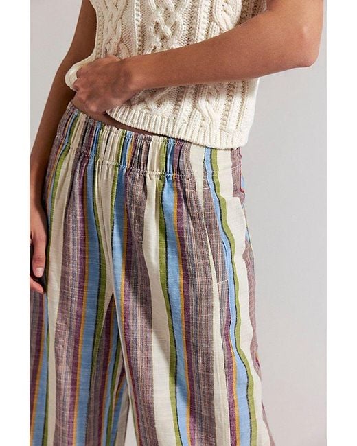 Free People Multicolor Day's End Linen Striped Pull-On Pants