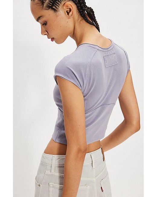 Free People Gray Protagonist Cropped Cap Sleeve Tee