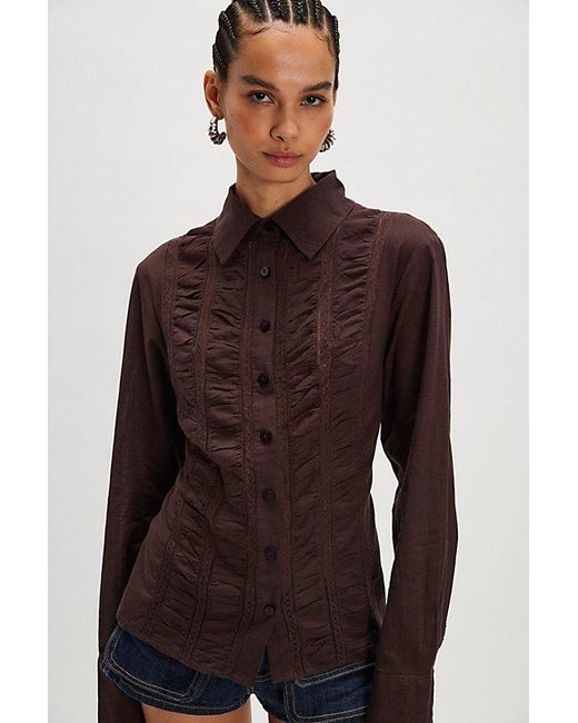 Free People Brown Parker Tailored Collar Button-Down