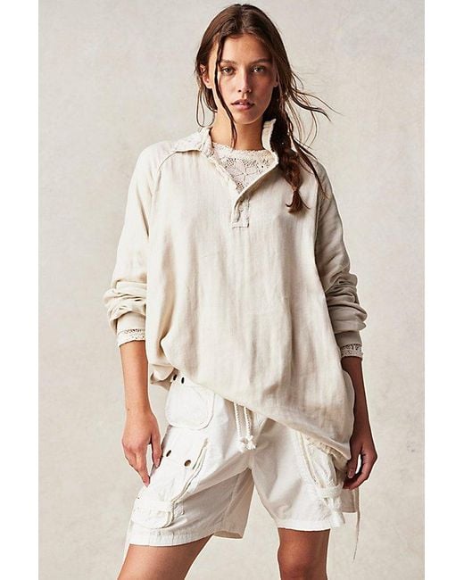 Free People Natural Cp Shades Polo Double Cloth Pullover