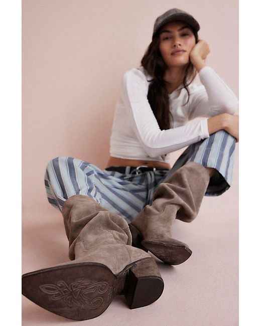 Free People Extra Slouch Suede Boots in Natural | Lyst