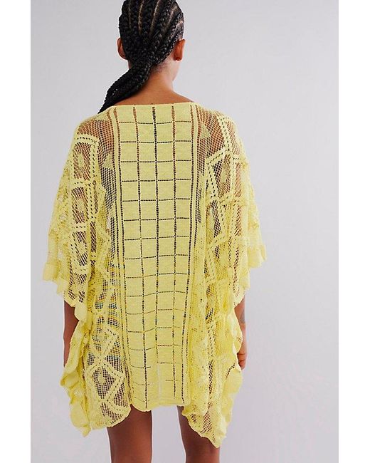 Free People Yellow Sunshine Crochet Kaftan Jacket