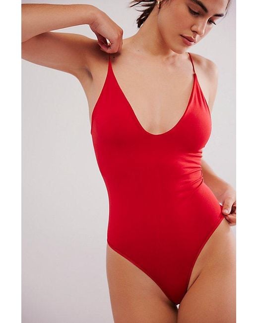 Intimately By Free People Red Clean Lines Plunge Bodysuit