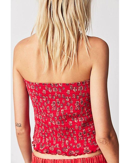 Free People Red Poppy Tube Top At In Coral Combo, Size: Medium