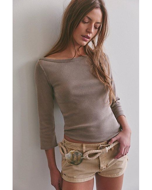 Free People Brown Atlas Boat Neck Top