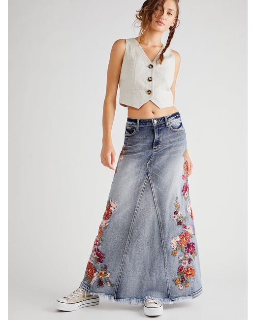 Free People Denim Driftwood Rustic Garden Maxi Skirt Lyst Canada