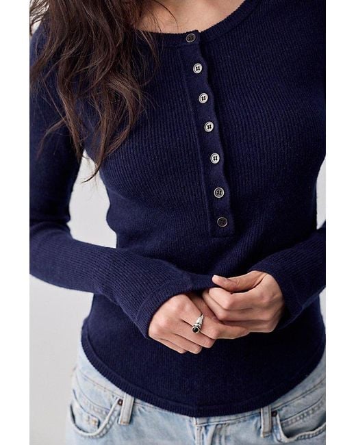 Free People Blue Hudson Solid Cashmere Henley