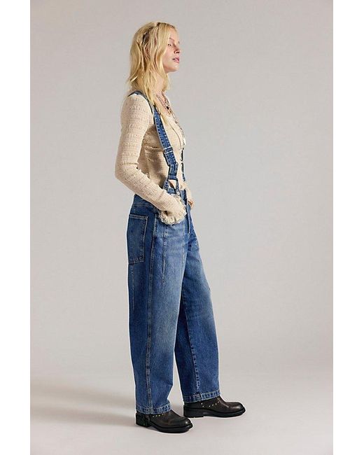 Free People Blue Berkley Suspender Jeans