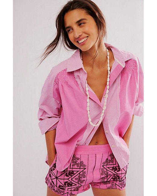 Free People Pink Westover Embroidered Shorts