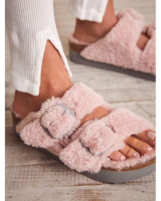 Free People Arizona Teddy Shearling Birkenstock Sandals in Crystal Rose