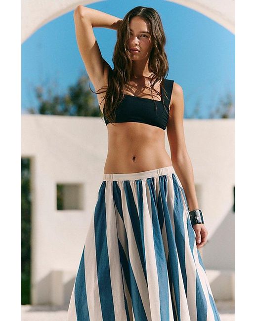 free-est Green Lowen Striped Midi Skirt By