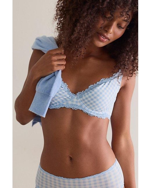 Intimately By Free People Blue Charlie Lace Printed Microfiber Plunge Underwire Bra By