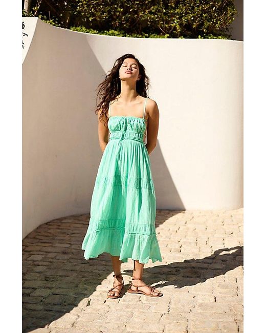 free people mint green dress Free People Mint Button Up Ruffle Maxi Dress with Drawstring Sleeves- – The  Saved Collection main image 1