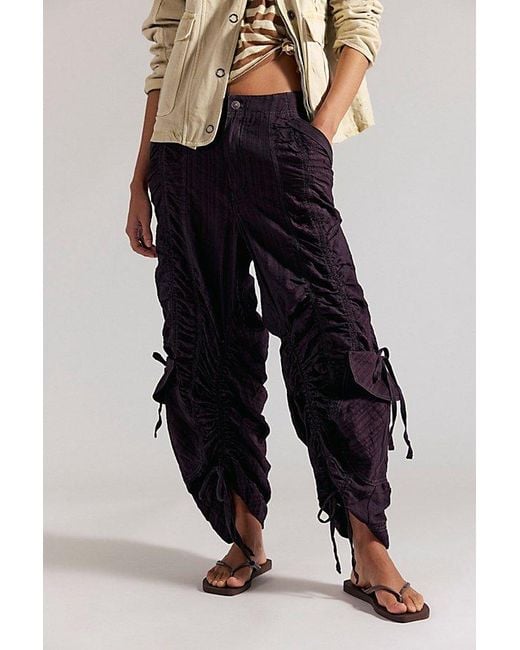 Free People Blue Scorpio Shirred Mid-Rise Cargo Trousers By