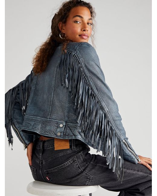 Free People Zoe Fringe Jacket in Denim Blue (Gray) Lyst