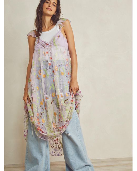 Free People Daphne Embroidered Slip in Purple | Lyst Canada